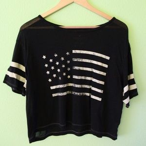 American Eagle Black & White American Flag Shirt
